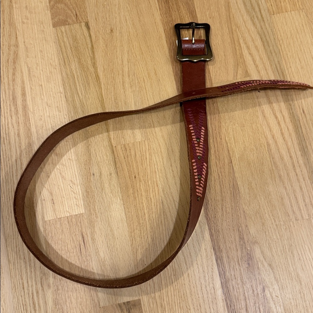 Lucky Brand Embroidered Beaded Boho   Brown Genuine Leather Belt Sz L - Picture 11 of 15